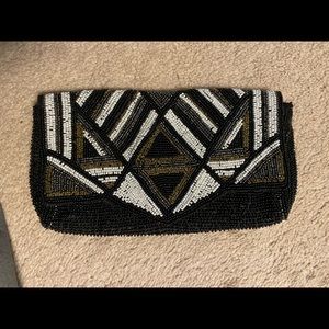 Black Gold and White Beaded Handbag Clutch